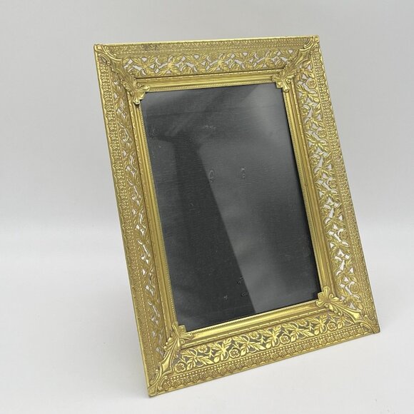Vintage Ornate Gold Filigree Metal Picture Frame Easel Hollywood Regency MCM - Picture 4 of 9